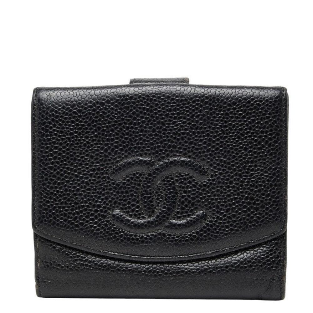 Chanel Caviar CC Logo Trifold Wallet Black